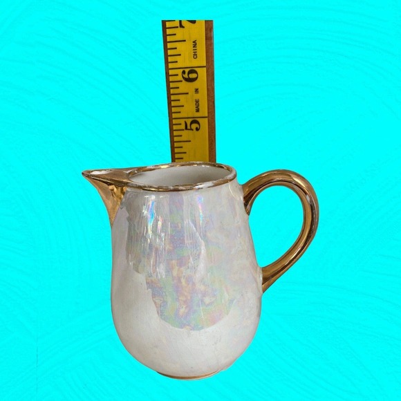 Edwin M Knowles Lusterware Creamer Gold Trim Signed 4” Vtg - Picture 7 of 9
